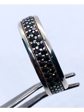 David Yurman Sterling Silver 925 2 Row Black Diamond Band Size 9